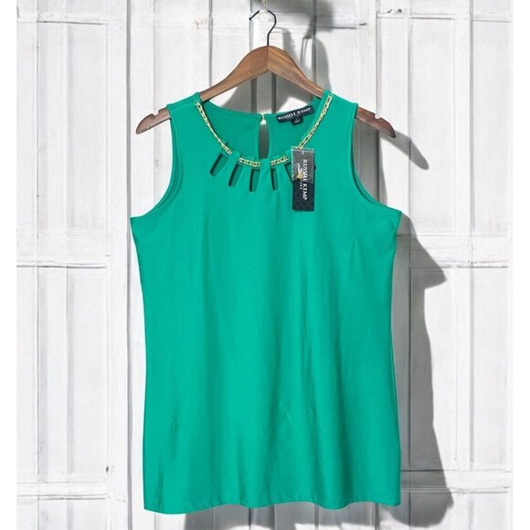 Russell Kemp New York Emerald Green Sleevless Top With Cutout Detail Sz Med NWT - Picture 1 of 7